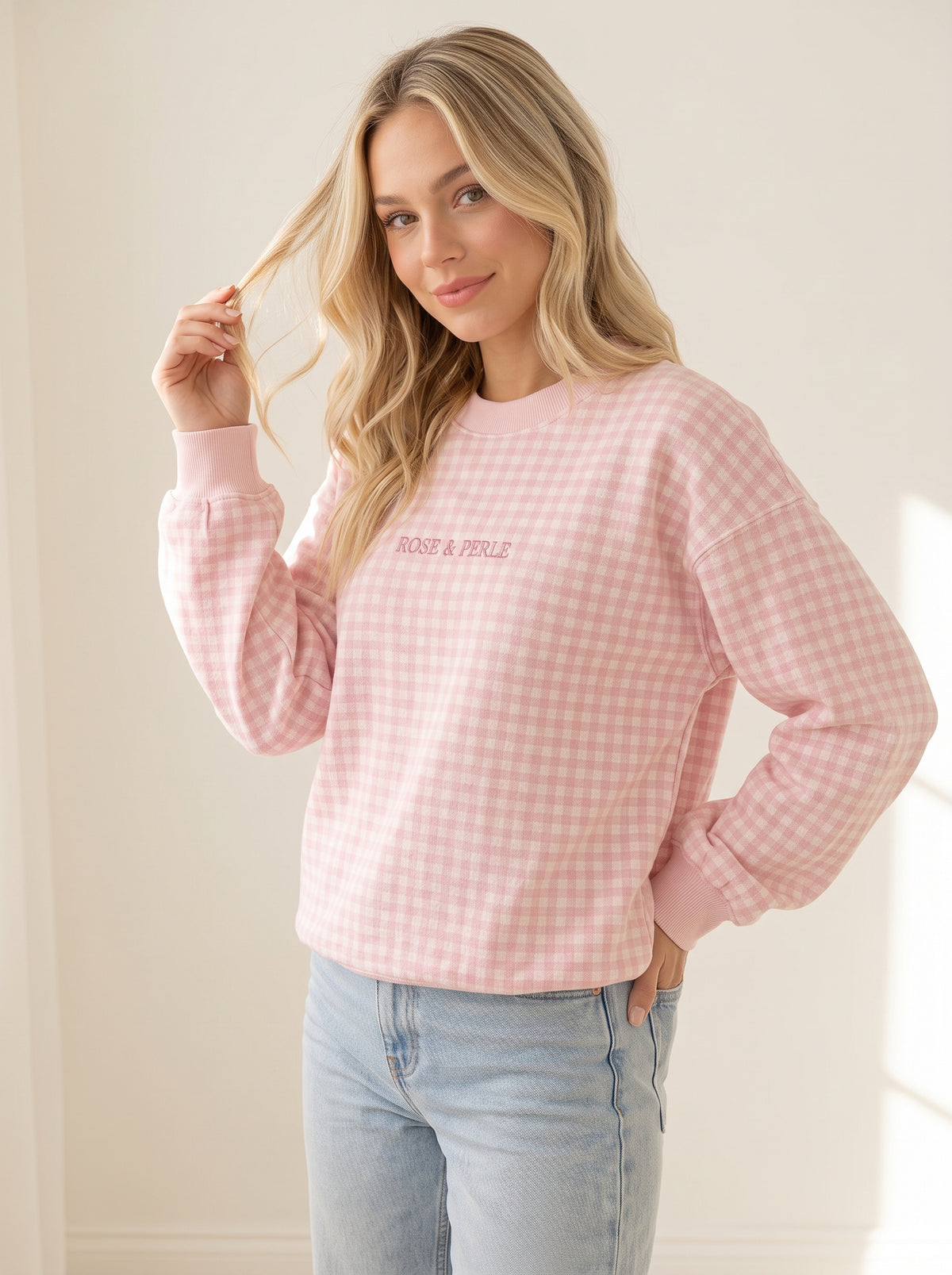 Gingham Rose & Perle Crewneck